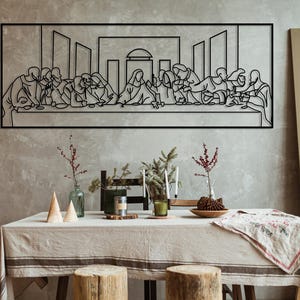Jesus Last Supper Metal Wall Art by Leonardo Da Vinci Artwork, Religious Decor, Christian Metal Gift, Jesus Line Art, Christian Home Decor image 8