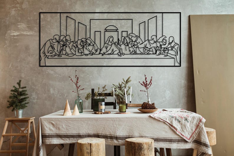 Jesus Last Supper Metal Wall Art by Leonardo Da Vinci Artwork, Religious Decor, Christian Metal Gift, Jesus Line Art, Christian Home Decor image 8