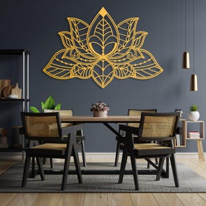 Mandala Metal Wall Art, Lotus Flower Metal Wall Decor, Gold Bedroom Wall Decor, Lotus Yoga Wall Art, Above Bed Decor, Living Room Wall Art image 1