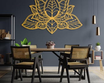 Mandala Metal Wall Art, Lotus Flower Metal Wall Decor, Gold Bedroom Wall Decor, Lotus Yoga Wall Art, Above Bed Decor, Living Room Wall Art