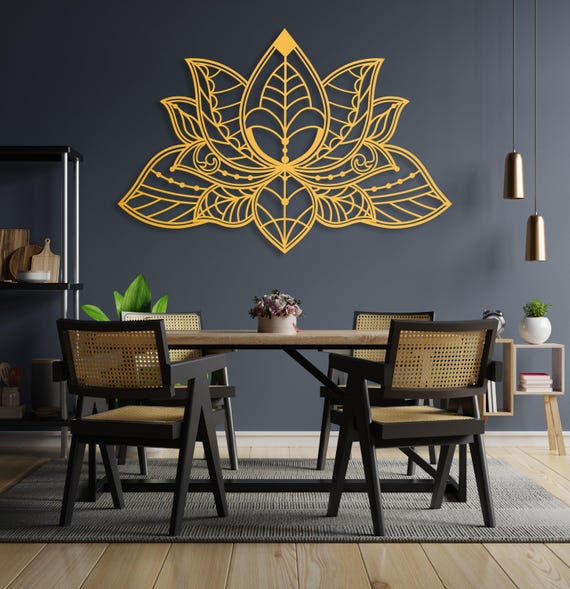 Mandala Metal Wall Art, Lotus Flower Metal Wall Decor, Gold Bedroom Wall Decor, Lotus Yoga Wall Art, Above Bed Decor, Living Room Wall Art