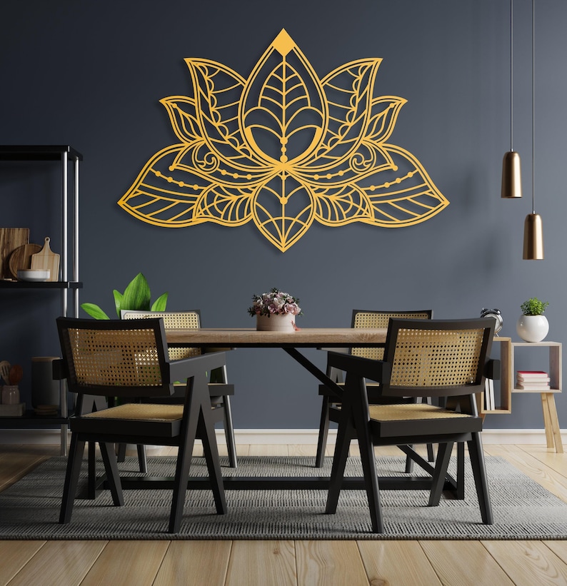 Mandala Metal Wall Art, Lotus Flower Metal Wall Decor, Gold Bedroom Wall Decor, Lotus Yoga Wall Art, Above Bed Decor, Living Room Wall Art image 1