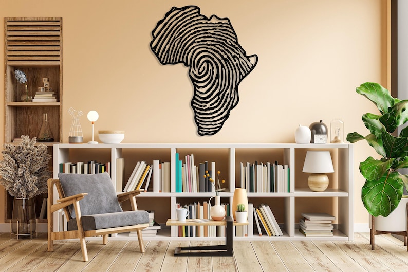 Metalen kaart Afrika vingerafdruk kunst aan de muur, Afrikaanse kunst en ambacht, cadeau voor haar, Afrikaanse wereldkaart, vingerafdrukbord, decor van de boerderij, cadeau voor hem afbeelding 7