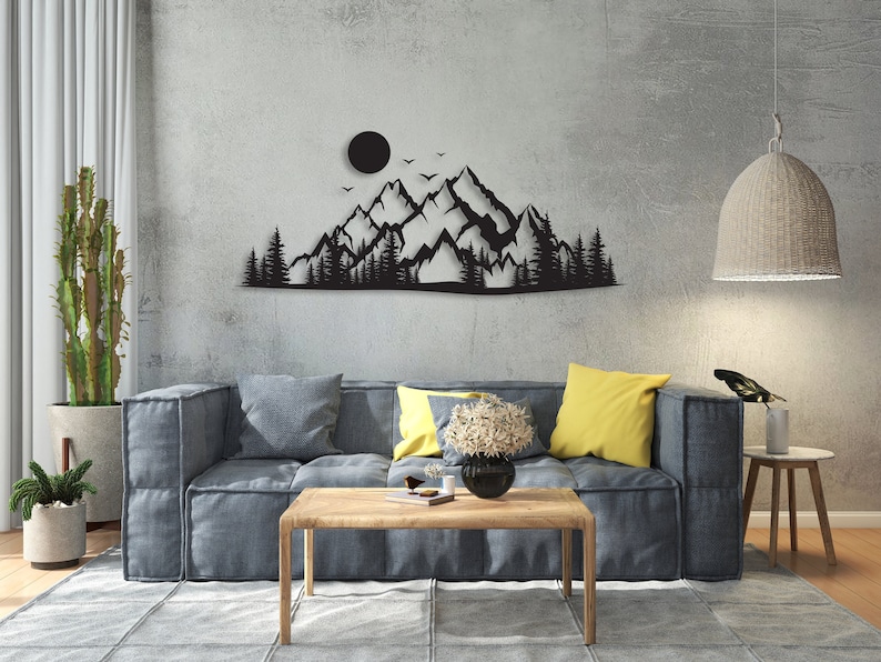 Mountain Metal Wall Art Decor, Mountain Range View, Nature and Forest Decorations, Home Decor, Metal Wall Hanging, Housewarming Gift Unique 