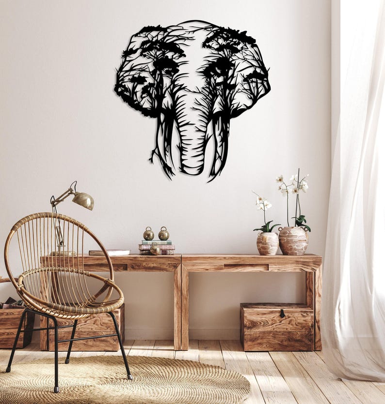 Elephant Tree Metal Wall Art, Safari Animals Wall Decor, Africa Wall Art, Livingroom Wall Hanging, Outdoor Metal Wall Art,Wildife Lover Gift image 4