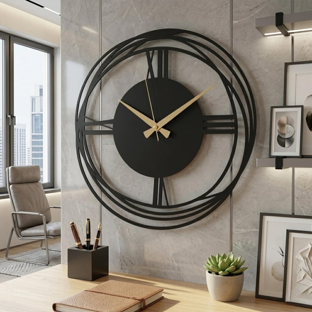 Minimalist Wall Clock, Modern Mid-century Oversize Wall Clock Art