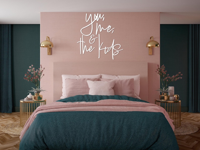 You Me and the Kids Wall Sign, Cursive Family Sign, Family Gift, Boho Home Decor, Minimalist Living Room Art, Quote Decor, Bedroom Wall Sign White