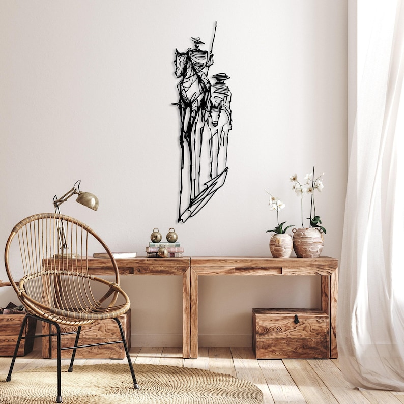 Don Quixote Metal Wall Art, Pablo Picasso Artwork, Quixote One Line Art, Living Room Metal Wall Decor, Large Wall Art, Adventure Lover Gift Black