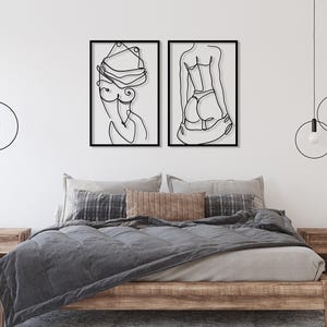 Conjunto de 2 cuadros de metal con cuerpos femeninos desnudos, decoración de pared minimalista con figuras femeninas desnudas, regalo ideal, arte de pared con desnudo femenino, decoración para dormitorio. imagen 4