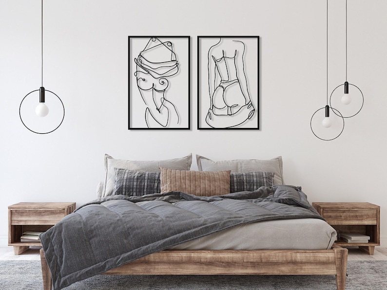 Conjunto de 2 cuadros de metal con cuerpos femeninos desnudos, decoración de pared minimalista con figuras femeninas desnudas, regalo ideal, arte de pared con desnudo femenino, decoración para dormitorio. imagen 4