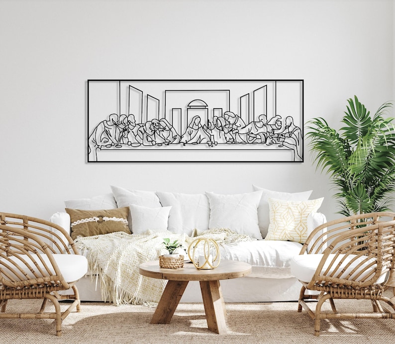 Jesus Last Supper Metal Wall Art by Leonardo Da Vinci Artwork, Religious Decor, Christian Metal Gift, Jesus Line Art, Christian Home Decor image 3