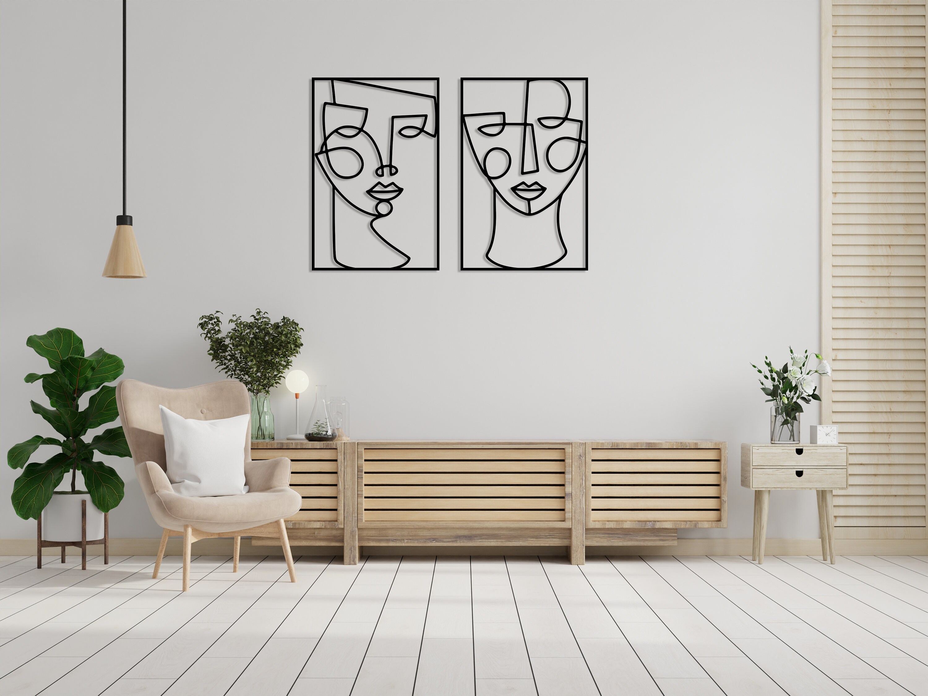 2 Faces Metal Wall Art Woman Faces Metal Line Wall Art | Etsy