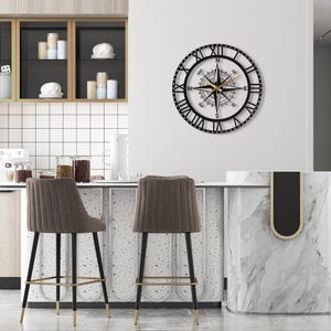 Black Nord Large Wall Clock, Compass Oversize Silent Wall Clock, Modern Wall Clock Art ,Unique Home Decor ,Horloge Murale ,Housewarming Gift image 3