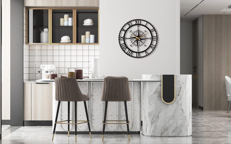 Black Nord Large Wall Clock, Compass Oversize Silent Wall Clock, Modern Wall Clock Art ,Unique Home Decor ,Horloge Murale ,Housewarming Gift image 3