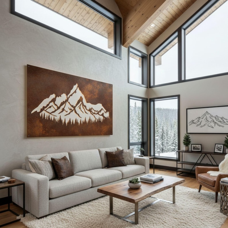 Picture of Rusted Mountain Metal Wall Art, Rusty Mountain Decor, Country House ...
