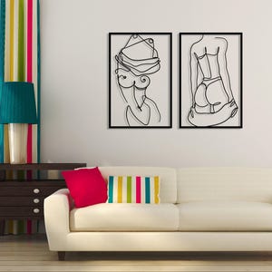 Conjunto de 2 cuadros de metal con cuerpos femeninos desnudos, decoración de pared minimalista con figuras femeninas desnudas, regalo ideal, arte de pared con desnudo femenino, decoración para dormitorio. imagen 10