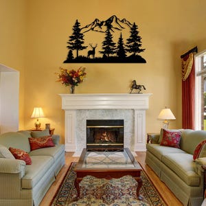 Mountain and Forest with Deer Metal Wall Decor, Hill and Trees Large Wall Art, Nature and Forest Decor, Outdoor Lover Gift, Home Decoration image 2