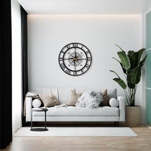 Black Nord Large Wall Clock, Compass Oversize Silent Wall Clock, Modern Wall Clock Art ,Unique Home Decor ,Horloge Murale ,Housewarming Gift image 7