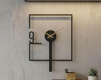 Black Minimalist Large Wall Clock,Design Modern Unique Oversize Clock,Modern Home Metal Wall Art Horloge Murale,Wall Clock Art,Best Gift Her