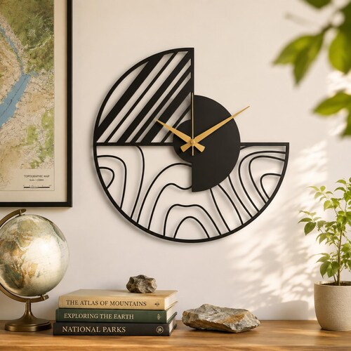 Minimalist Modern Large Wall Clock, Black Unique Design Oversize Clock, Wanduhr  Modern Home Metal Wall Art Horloge Murale, Metal Wall Clock