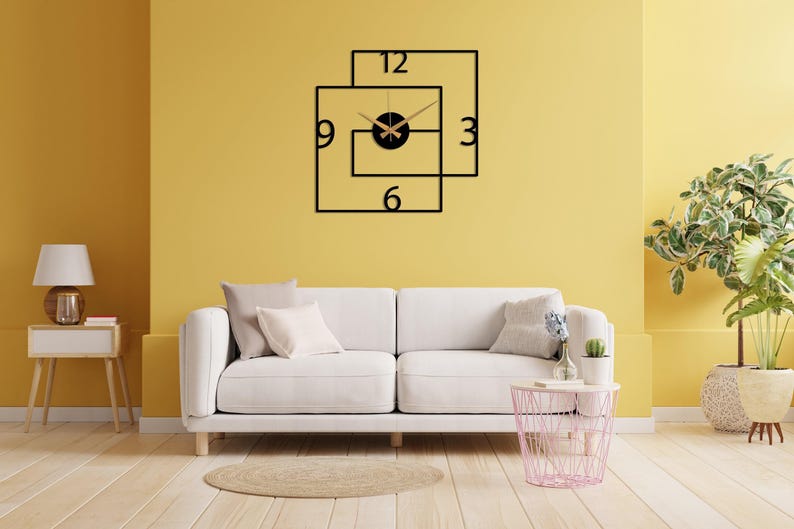 Modern Black Large Wall Clock, Geometric Design Wall Clock,Unique Silent Clock,Horloge Murale , Wall Clock Art,Housewarming Gift Home Decor image 8