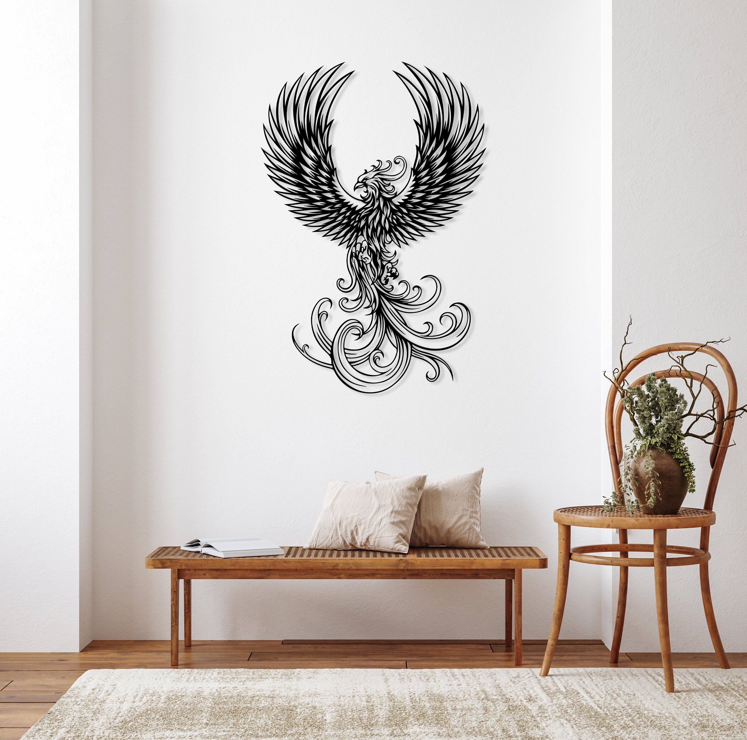 Phoenix Metal Wall Decor, Large Phoenix Wall Art, Contemporary Wall Decor, Mythical Bird Art, Minimalist Unique Home Decor,Housewarming Gift
