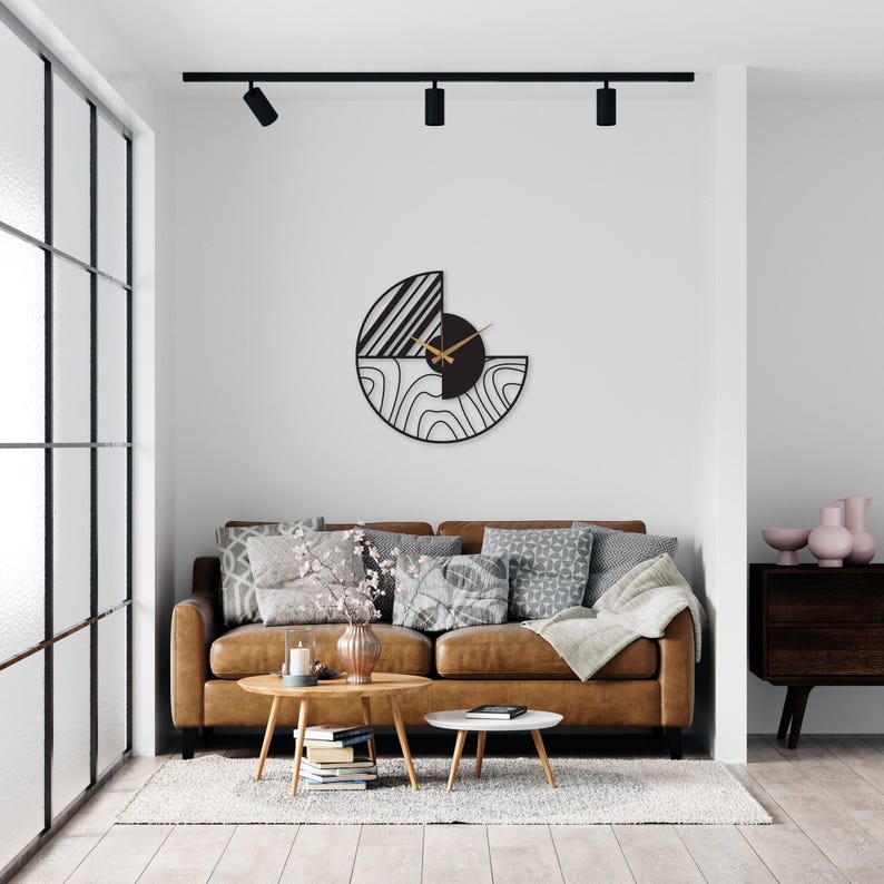 Minimalist Modern Large Wall Clock, Black Unique Design Oversize Clock, Wanduhr Modern Home Metal Wall Art Horloge Murale, Metal Wall Clock image 7