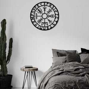 Vegvisir Metall Wand dekor, Metall Wand dekor, Metall Wandschild, Wikinger Metall Wandbehang, Büro Wand Kunst, isländische Kunst, Wohnzimmer Kunst Bild 3