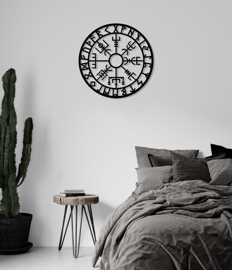 Vegvisir Metall Wand dekor, Metall Wand dekor, Metall Wandschild, Wikinger Metall Wandbehang, Büro Wand Kunst, isländische Kunst, Wohnzimmer Kunst Bild 3