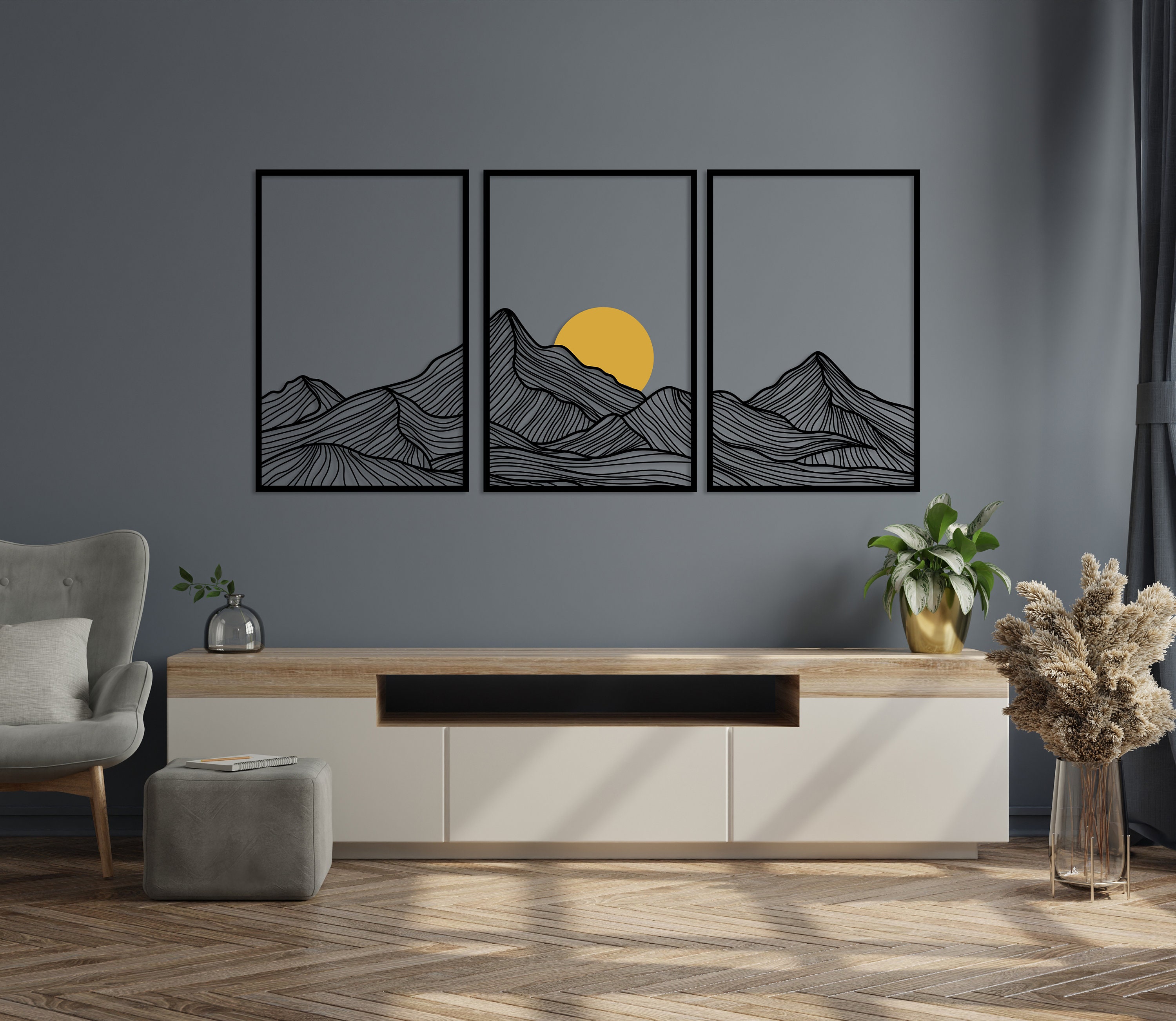 Mountain and Sun Wall Art Set