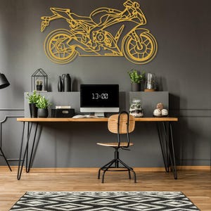 Custom Motorcycle Metal Decor Wall Art, Personalized Motorcycle Wall Sign, Motorcycle Lover Gift for Men, Motorcycle Accessories Decor Gold