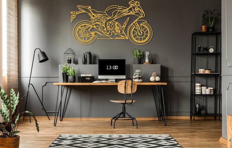 Custom Motorcycle Metal Decor Wall Art, Personalized Motorcycle Wall Sign, Motorcycle Lover Gift for Men, Motorcycle Accessories Decor Gold