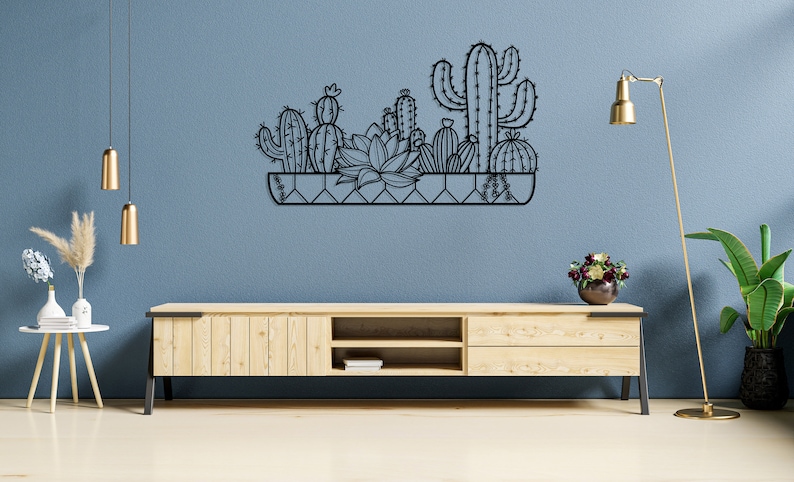 Cactus Metal Wall Decor, Metal Cactus Decor, Large Metal Wall Art, Cactus Sign, Living Room Decoration, Wall Hangings, Housewarming Gift image 3