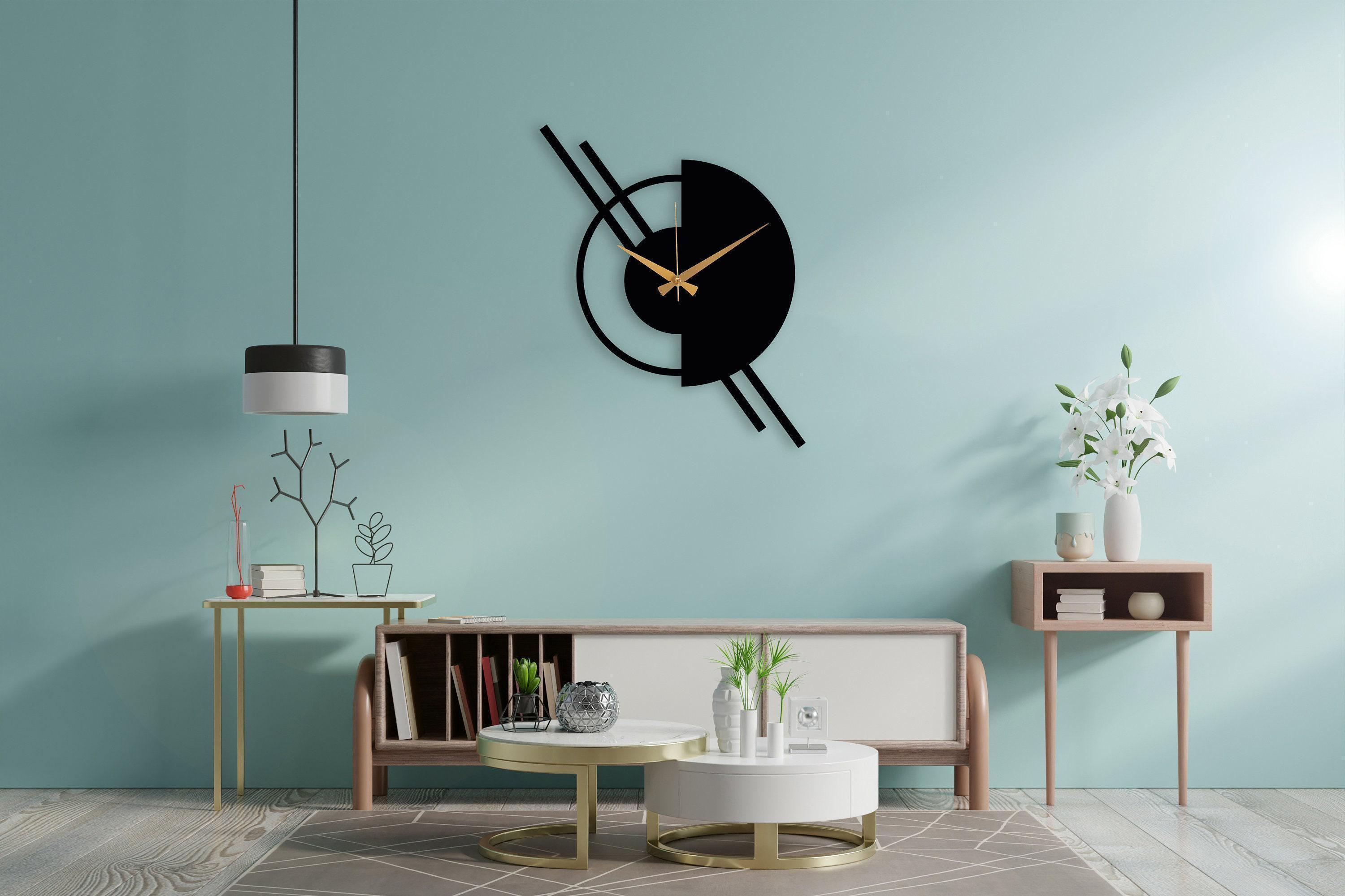 Modern Metal Wall Clock Decor, Black Minimalist Large Design Clock ...