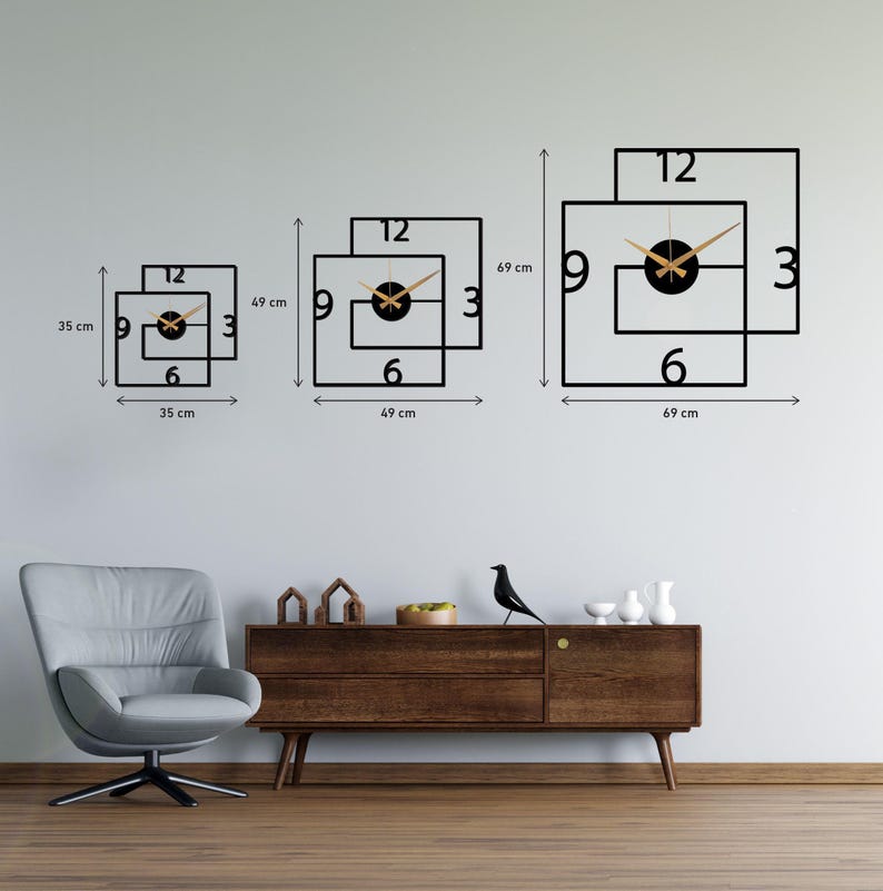 Modern Black Large Wall Clock, Geometric Design Wall Clock,Unique Silent Clock,Horloge Murale , Wall Clock Art,Housewarming Gift Home Decor image 11
