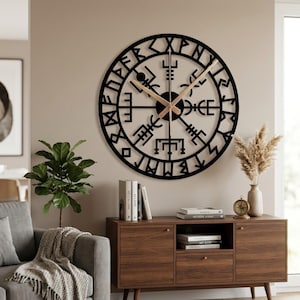 Viking Vegvisir Metal Wall Clock, New Home Gift, Viking Symbols, Nordic Runic Compass Wall Decor, Vegvisir Art, Celtic Art, Viking Gift