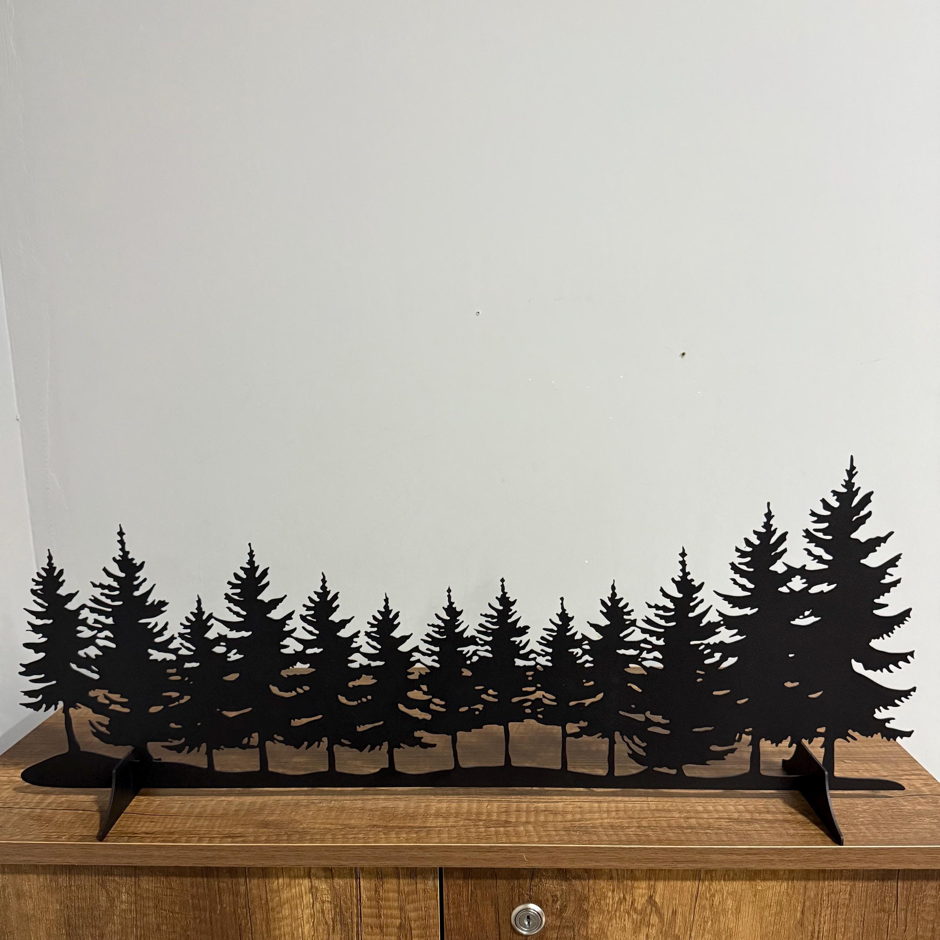 Metal Pine Tree Wall Art, Nature Forest Fireplace Mantel Decor ...