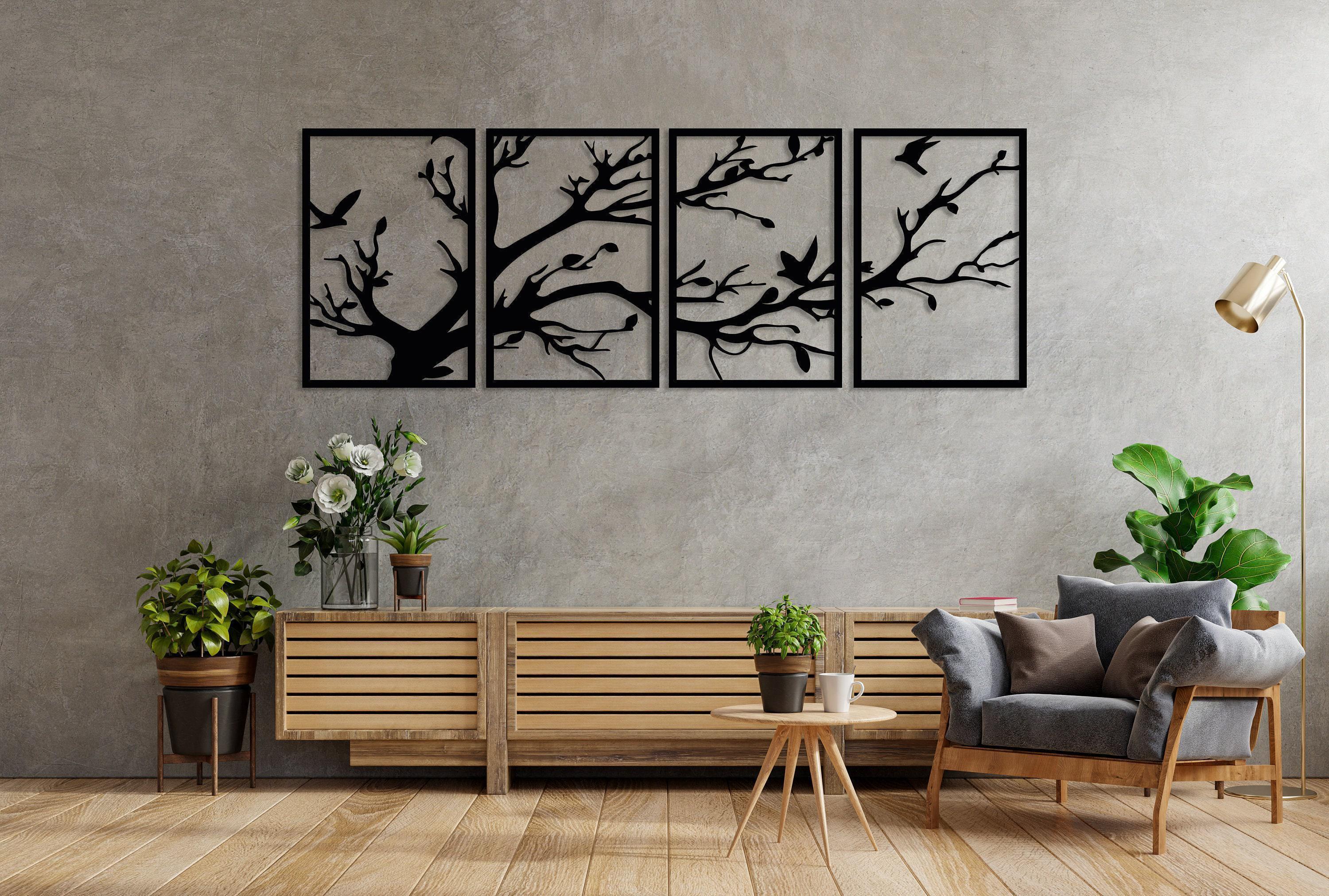 4 Panel Metal Wall Hanging Tree Of Life Metal Wall Art - 4 Panel Black ...