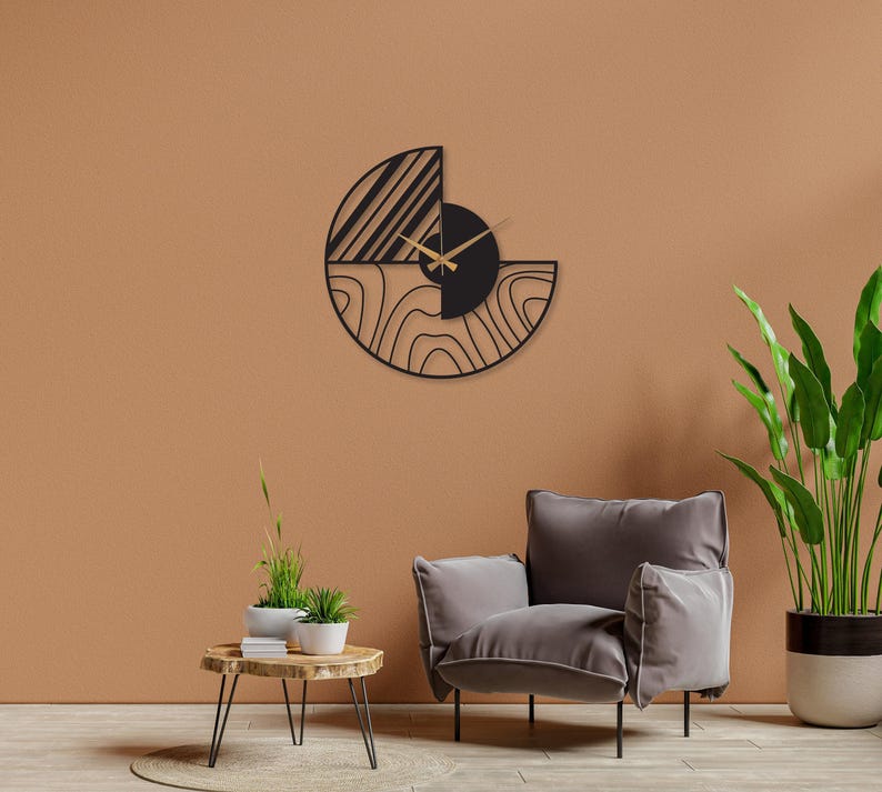 Minimalist Modern Large Wall Clock, Black Unique Design Oversize Clock, Wanduhr Modern Home Metal Wall Art Horloge Murale, Metal Wall Clock image 6