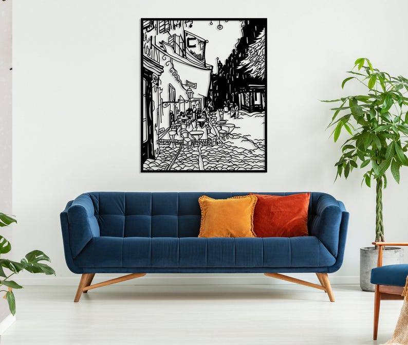 Cafe Terrace at Night Large Metal Wall Art, Van Gogh Wall Decor Artwork, Modern Living Room Wall Art, Unique Above Bed Decor, Art Lover Gift image 3