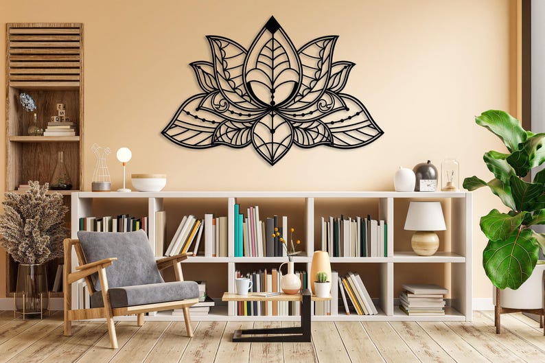 Mandala Metal Wall Art, Lotus Flower Metal Wall Decor, Gold Bedroom Wall Decor, Lotus Yoga Wall Art, Above Bed Decor, Living Room Wall Art image 6