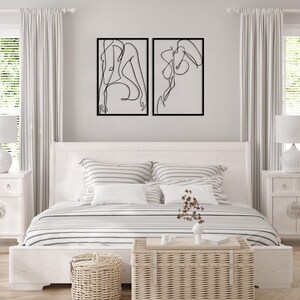 Naked Woman Body Wall Art Set of 2, Metal Bathroom Wall Decor, Minimalist Female Body Bedroom Decor, Feminine One Line Art, Above Bed Decor image 7