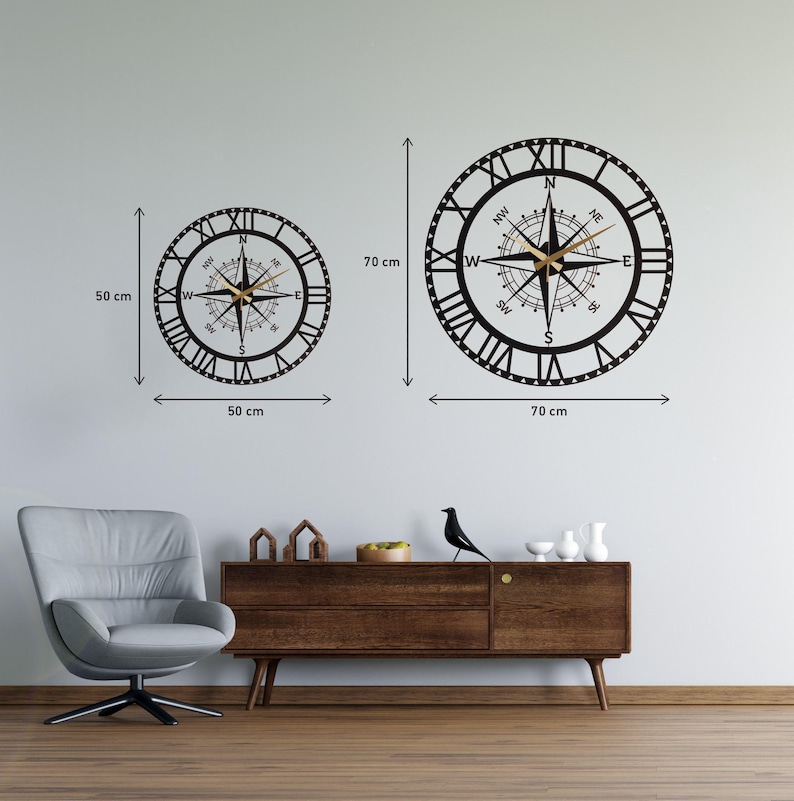 Black Nord Large Wall Clock, Compass Oversize Silent Wall Clock, Modern Wall Clock Art ,Unique Home Decor ,Horloge Murale ,Housewarming Gift image 9