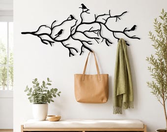Perchero de metal con forma de árbol y pájaros, perchero de pared con forma de árbol y pájaros, regalo para la entrada, perchero decorativo para la entrada, perchero de metal con forma de rama, regalo organizador.