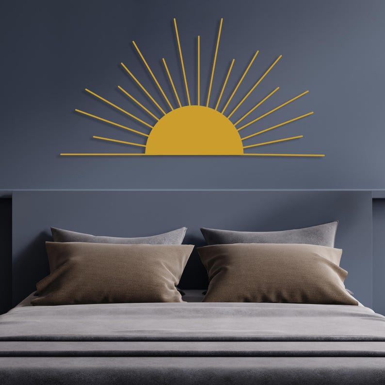 Sun Metal Wall Art, Sun Boho Wall Art, Minimalist Sun Lovers Gift, Gold Sunrise Home Decor, Sun Home Decor Gift Idea, Modern Metal Sun Art image 7