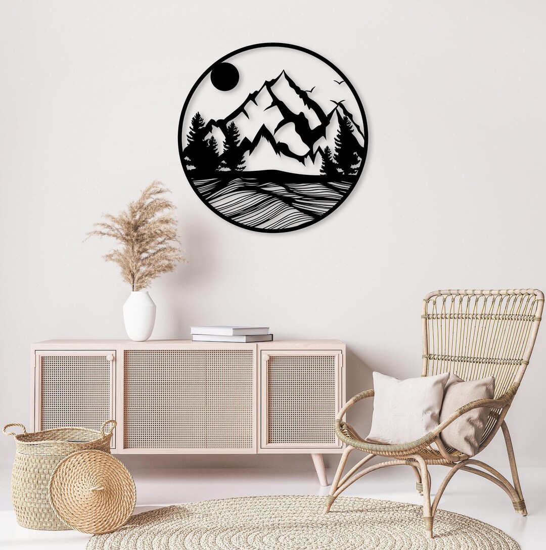 Metal Mountain Wall Art, Nature Forest Wall Art, Mountain Range View ...