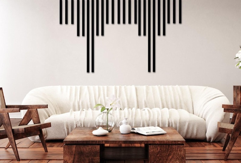 Metal Stripes Wall Decoration Set of 30, Modern Minimalist Design Living Room Art, 30 Pieces Wall Art, Unique Home Decor, Housewarming Gift Black