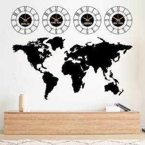 Metal World Map Clocks Wall Art, World Map Office Decor,Metal Wall Decor,Travel Wall Decor,Gift for Office,Housewarming Gift,Large World Map