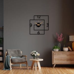 Modern Black Large Wall Clock, Geometric Design Wall Clock,Unique Silent Clock,Horloge Murale , Wall Clock Art,Housewarming Gift Home Decor image 9