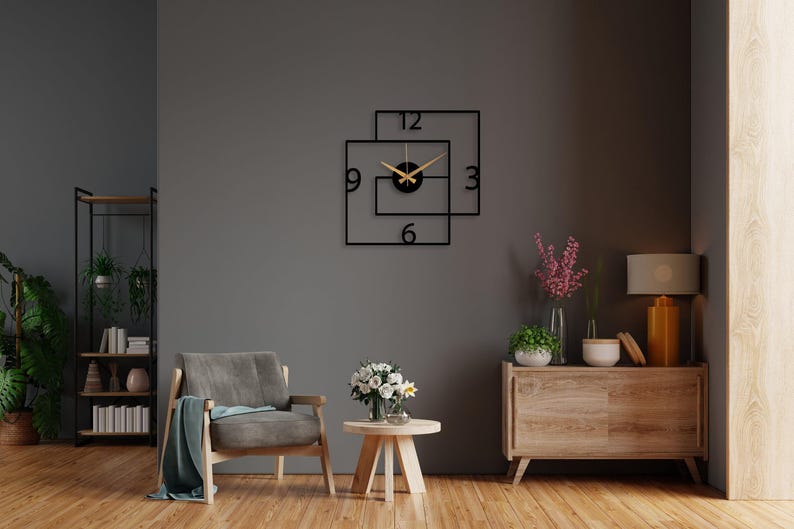 Modern Black Large Wall Clock, Geometric Design Wall Clock,Unique Silent Clock,Horloge Murale , Wall Clock Art,Housewarming Gift Home Decor image 9